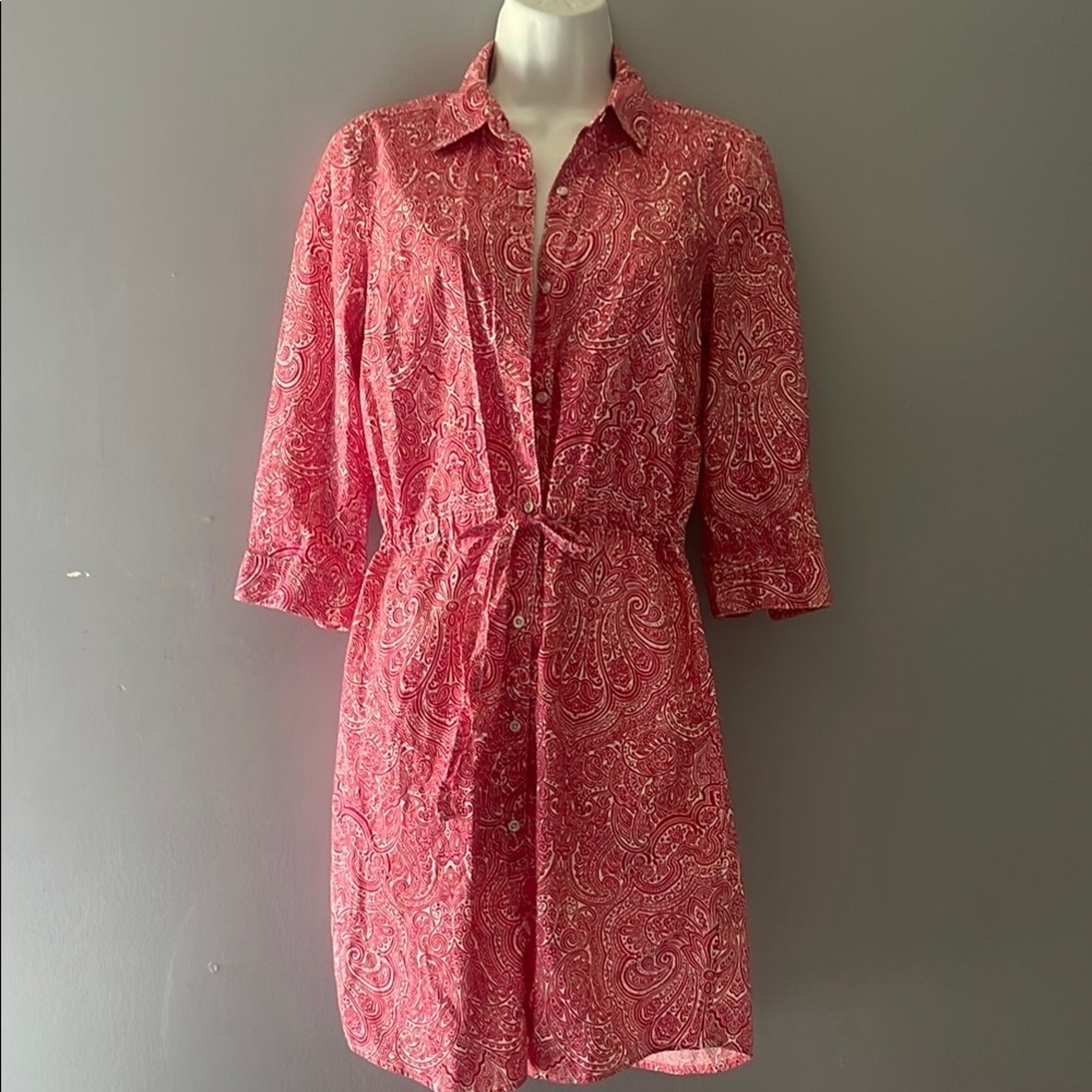 Tommy Hilfiger Pink Smocked Polo Collar Dress 3/4 sleeve - Picture 3 of 12